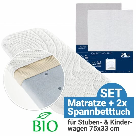 Coupon ❤️ Alvi 3-tlg. Matratzen-Set für Kinderwagen 40 x 90 cm - Weiß & Silbergrau ✔️ 1 Coupon ❤️ Alvi 3-tlg. Matratzen-Set für Kinderwagen 40 x 90 cm - Weiß & Silbergrau ✔️