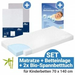 Best Pirce ❤️ Alvi 4-tlg. Matratzen-Set für Kinderbetten 70 x 140 cm / Babymatratze Bamboo + Betteinlage + 2 Spannbetttücher ❤️