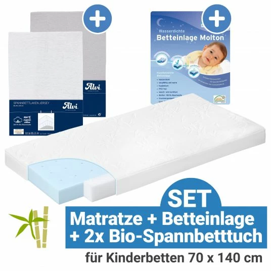 Best Pirce ❤️ Alvi 4-tlg. Matratzen-Set für Kinderbetten 70 x 140 cm / Babymatratze Bamboo + Betteinlage + 2 Spannbetttücher ❤️ 1 Best Pirce ❤️ Alvi 4-tlg. Matratzen-Set für Kinderbetten 70 x 140 cm / Babymatratze Bamboo + Betteinlage + 2 Spannbetttücher ❤️