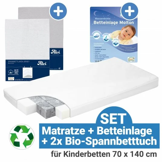 Hot Sale 😍 Alvi 4-tlg. Matratzen-Set für Kinderbetten 70 x 140 cm / Babymatratze Eco Planet + Betteinlage + 2 Spannbetttücher 😀 1 Hot Sale 😍 Alvi 4-tlg. Matratzen-Set für Kinderbetten 70 x 140 cm / Babymatratze Eco Planet + Betteinlage + 2 Spannbetttücher 😀