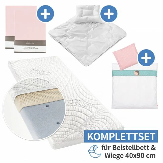 New 💯 Alvi 7-tlg. Komplett-Set für Beistellbett & Wiege 90x40 cm / Matratze + Spannbetttücher + Steppbett-Set + Bettwäsche - Bär Bruno - Rosa 🌟 1 New 💯 Alvi 7-tlg. Komplett-Set für Beistellbett & Wiege 90x40 cm / Matratze + Spannbetttücher + Steppbett-Set + Bettwäsche - Bär Bruno - Rosa 🌟