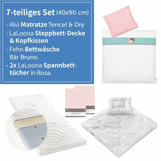 New 💯 Alvi 7-tlg. Komplett-Set für Beistellbett & Wiege 90x40 cm / Matratze + Spannbetttücher + Steppbett-Set + Bettwäsche - Bär Bruno - Rosa 🌟 2 New 💯 Alvi 7-tlg. Komplett-Set für Beistellbett & Wiege 90x40 cm / Matratze + Spannbetttücher + Steppbett-Set + Bettwäsche - Bär Bruno - Rosa 🌟 - Image 2