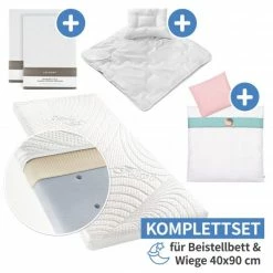 New β Alvi 7-tlg. Komplett-Set fΓΌr Beistellbett & Wiege 90x40 cm / Matratze + SpannbetttΓΌcher + Steppbett-Set + BettwΓ€sche - BΓ€r Bruno - WeiΓ β