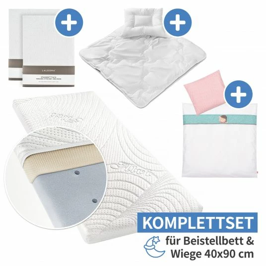 New ⌛ Alvi 7-tlg. Komplett-Set für Beistellbett & Wiege 90x40 cm / Matratze + Spannbetttücher + Steppbett-Set + Bettwäsche - Bär Bruno - Weiß ⭐ 1 New ⌛ Alvi 7-tlg. Komplett-Set für Beistellbett & Wiege 90x40 cm / Matratze + Spannbetttücher + Steppbett-Set + Bettwäsche - Bär Bruno - Weiß ⭐