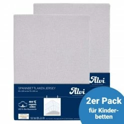 Best Pirce 🔔 Alvi Spannbetttuch 2er Pack aus Bio-Baumwolle für Kinderbett 60 x 120 / 70 x 140 cm - Silbergrau ✔️