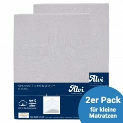 Promo 👏 Alvi Spannbetttuch 2er Pack aus Bio-Baumwolle für kleine Matratzen 40 x 90 cm - Silbergrau 🥰