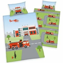 Flash Sale 😉 Baby Best Wende-Bettwäsche - 100 x 135 cm - Feuerwehr 💯