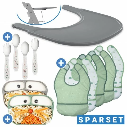 Hot Sale 🥰 Hauck 12-tlg. Esslern-Set für Alpha Plus - Essbrett Click Tray + 2x Teller + 2x Besteck + 5x Klettlätzchen - Grau Salbei 🌟 1 Hot Sale 🥰 Hauck 12-tlg. Esslern-Set für Alpha Plus - Essbrett Click Tray + 2x Teller + 2x Besteck + 5x Klettlätzchen - Grau Salbei 🌟