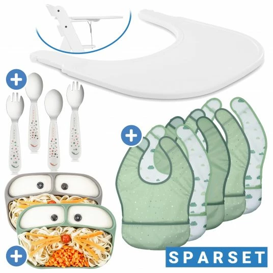 New ⭐ Hauck 12-tlg. Esslern-Set für Alpha Plus - Essbrett Click Tray + 2x Teller + 2x Besteck + 5x Klettlätzchen - Weiß Grau Salbei 🤩 1 New ⭐ Hauck 12-tlg. Esslern-Set für Alpha Plus - Essbrett Click Tray + 2x Teller + 2x Besteck + 5x Klettlätzchen - Weiß Grau Salbei 🤩