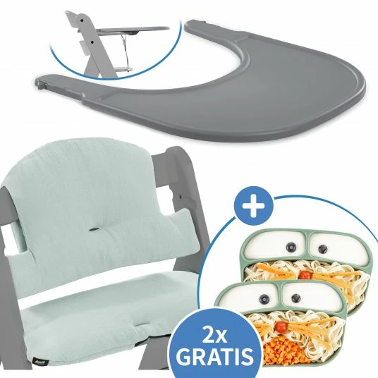 Outlet 🌟 Hauck 5-tlg. Essbrett-Set für Alpha Plus - Click Tray + Sitzkissen + GRATIS 2x Silikon-Teller - Grey Muslin Mint ⭐ 1 Outlet 🌟 Hauck 5-tlg. Essbrett-Set für Alpha Plus - Click Tray + Sitzkissen + GRATIS 2x Silikon-Teller - Grey Muslin Mint ⭐