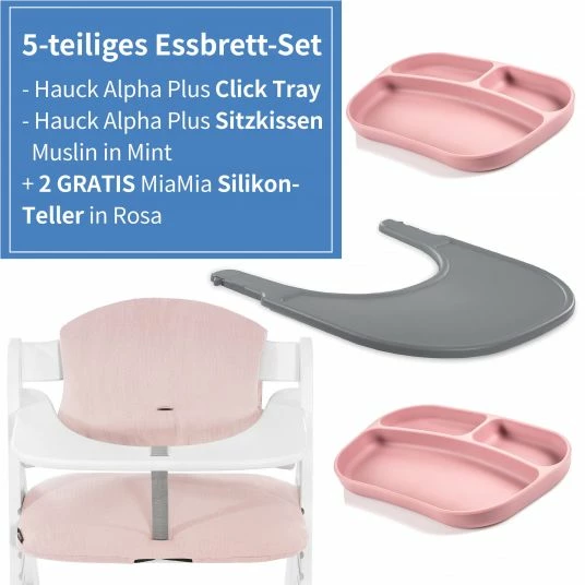 Flash Sale 👏 Hauck 5-tlg. Essbrett-Set für Alpha Plus - Click Tray + Sitzkissen + GRATIS 2x Silikon-Teller - Grey Muslin Rose 🎉 2 Flash Sale 👏 Hauck 5-tlg. Essbrett-Set für Alpha Plus - Click Tray + Sitzkissen + GRATIS 2x Silikon-Teller - Grey Muslin Rose 🎉 - Image 2