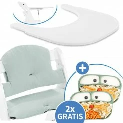 Wholesale 🔔 Hauck 5-tlg. Essbrett-Set für Alpha Plus - Click Tray + Sitzkissen + GRATIS 2x Silikon-Teller - White Muslin Mint ❤️