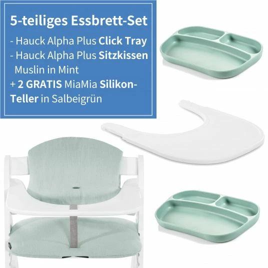 Wholesale 🔔 Hauck 5-tlg. Essbrett-Set für Alpha Plus - Click Tray + Sitzkissen + GRATIS 2x Silikon-Teller - White Muslin Mint ❤️ 2 Wholesale 🔔 Hauck 5-tlg. Essbrett-Set für Alpha Plus - Click Tray + Sitzkissen + GRATIS 2x Silikon-Teller - White Muslin Mint ❤️ - Image 2