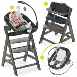 Coupon 👏 Hauck Alpha Charcoal Selectline Newborn Set Deluxe - 4-tlg. Hochstuhl + 2in1 Neugeborenenaufsatz (verstellbar) + Sitzpolster 🛒