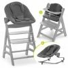 Coupon 💯 Hauck Alpha Plus Grau Newborn Set - 4-tlg. Hochstuhl + Aufsatz & Wippe Premium Jersey Charcoal + Sitzpolster 🧨