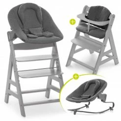 Coupon 💯 Hauck Alpha Plus Grau Newborn Set - 4-tlg. Hochstuhl + Aufsatz & Wippe Premium Jersey Charcoal + Sitzpolster 🧨