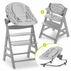 Best deal ✨ Hauck Alpha Plus Grau Newborn Set - 4-tlg. Hochstuhl + Aufsatz & Wippe Premium Nordic Grey + Sitzpolster ✔️