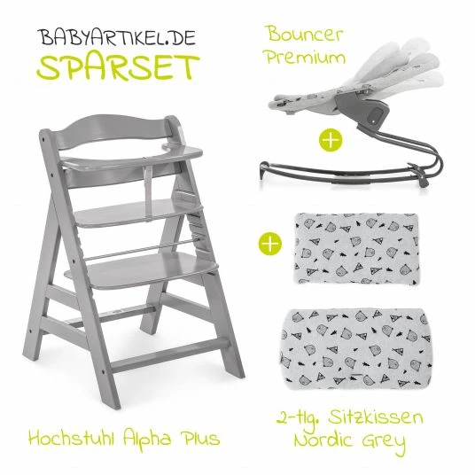 Best deal ✨ Hauck Alpha Plus Grau Newborn Set - 4-tlg. Hochstuhl + Aufsatz & Wippe Premium Nordic Grey + Sitzpolster ✔️ 2 Best deal ✨ Hauck Alpha Plus Grau Newborn Set - 4-tlg. Hochstuhl + Aufsatz & Wippe Premium Nordic Grey + Sitzpolster ✔️ - Image 2