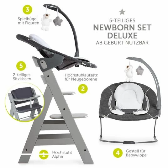 Outlet ⭐ Hauck Alpha Plus Grau Newborn Set Deluxe - 4-tlg. Hochstuhl + Neugeborenenaufsatz Grey (Rückenlehne verstellbar) + Sitzkissen 🔔 2 Outlet ⭐ Hauck Alpha Plus Grau Newborn Set Deluxe - 4-tlg. Hochstuhl + Neugeborenenaufsatz Grey (Rückenlehne verstellbar) + Sitzkissen 🔔 - Image 2