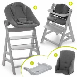 Budget 😍 Hauck Alpha Plus Grau XXL Newborn Set - Hochstuhl + 2n1 Aufsatz + Alpha Tray Essbrett + Zubehör - Jersey Charcoal 🔥