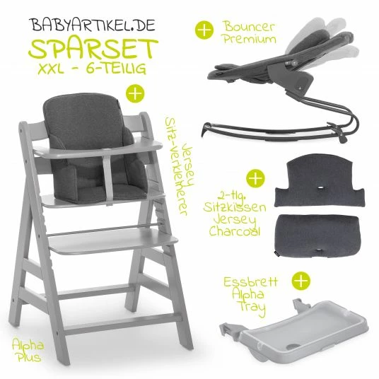 Budget 😍 Hauck Alpha Plus Grau XXL Newborn Set - Hochstuhl + 2n1 Aufsatz + Alpha Tray Essbrett + Zubehör - Jersey Charcoal 🔥 2 Budget 😍 Hauck Alpha Plus Grau XXL Newborn Set - Hochstuhl + 2n1 Aufsatz + Alpha Tray Essbrett + Zubehör - Jersey Charcoal 🔥 - Image 2