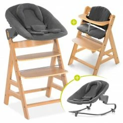 Top 10 🔥 Hauck Alpha Plus Natur Newborn Set - 4-tlg. Hochstuhl + Aufsatz & Wippe Premium Jersey Charcoal + Sitzpolster ⭐