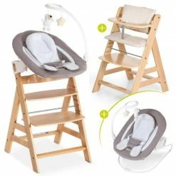 Flash Sale 🥰 Hauck Alpha Plus Natur Newborn Set Deluxe - 4-tlg. Hochstuhl + Neugeborenenaufsatz (Rückenlehne verstellbar) + Sitzkissen 🌟