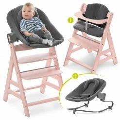 Discount ⌛ Hauck Alpha Plus Rose Newborn Set - 4-tlg. Hochstuhl + Aufsatz & Wippe Premium (verstellbar) Jersey Charcoal + Sitzpolster 🧨