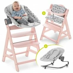 Hot Sale 🎁 Hauck Alpha Plus Rose Newborn Set - 4-tlg. Hochstuhl + Aufsatz & Wippe Premium (verstellbar) Nordic Grey + Sitzpolster 😍