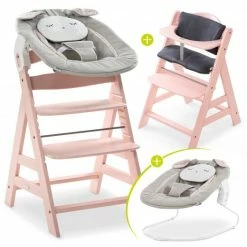 Hot Sale ✨ Hauck Alpha Plus Rose Newborn Set Powder Bunny - 4-tlg. Hochstuhl + Neugeborenenaufsatz + Sitzkissen Grey 😍
