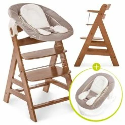 Outlet ๐ Hauck Alpha Plus Walnut Newborn Set - 3-piece high chair + newborn insert & rocker stretch beige ๐