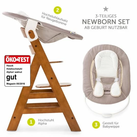 Outlet ๐ Hauck Alpha Plus Walnut Newborn Set - 3-piece high chair + newborn insert & rocker stretch beige ๐ 2 Outlet ๐ Hauck Alpha Plus Walnut Newborn Set - 3-piece high chair + newborn insert & rocker stretch beige ๐ - Image 2