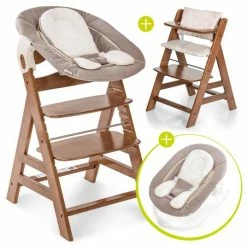 Best deal 👏 Hauck Alpha Plus Walnut Newborn Set - 4-piece high chair + newborn insert & rocker stretch beige + seat cushion ⭐