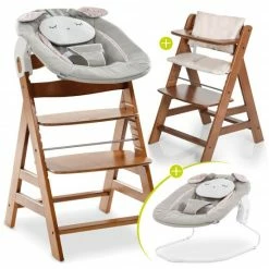 Hot Sale 😍 Hauck Alpha Plus Walnut Newborn Set Powder Bunny - 4-tlg. Hochstuhl + Neugeborenenaufsatz + Sitzkissen Beige 😉