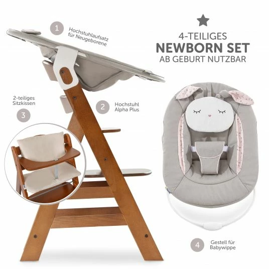 Hot Sale 😍 Hauck Alpha Plus Walnut Newborn Set Powder Bunny - 4-tlg. Hochstuhl + Neugeborenenaufsatz + Sitzkissen Beige 😉 3 Hot Sale 😍 Hauck Alpha Plus Walnut Newborn Set Powder Bunny - 4-tlg. Hochstuhl + Neugeborenenaufsatz + Sitzkissen Beige 😉 - Image 3