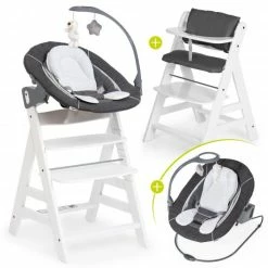 Hot Sale 👍 Hauck Alpha Plus Weiß Newborn Set Deluxe - 4-tlg. Hochstuhl + Neugeborenenaufsatz Sand (Rückenlehne verstellbar) + Sitzkissen 💯