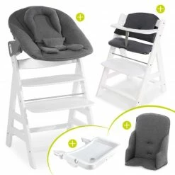Budget 👏 Hauck Alpha Plus Weiss XXL Newborn Set - Hochstuhl + 2n1 Aufsatz + Alpha Tray Essbrett + Zubehör - Jersey Charcoal 🧨