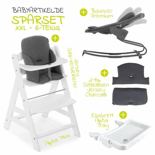 Budget 👏 Hauck Alpha Plus Weiss XXL Newborn Set - Hochstuhl + 2n1 Aufsatz + Alpha Tray Essbrett + Zubehör - Jersey Charcoal 🧨 2 Budget 👏 Hauck Alpha Plus Weiss XXL Newborn Set - Hochstuhl + 2n1 Aufsatz + Alpha Tray Essbrett + Zubehör - Jersey Charcoal 🧨 - Image 2