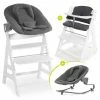 Promo 🎉 Hauck Alpha Plus White Newborn Set - 4-tlg. Hochstuhl + Aufsatz & Wippe Premium Jersey Charcoal + Sitzpolster 💯