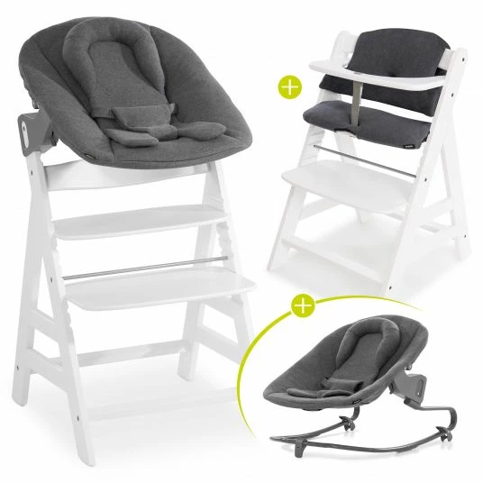 Promo 🎉 Hauck Alpha Plus White Newborn Set - 4-tlg. Hochstuhl + Aufsatz & Wippe Premium Jersey Charcoal + Sitzpolster 💯 1 Promo 🎉 Hauck Alpha Plus White Newborn Set - 4-tlg. Hochstuhl + Aufsatz & Wippe Premium Jersey Charcoal + Sitzpolster 💯