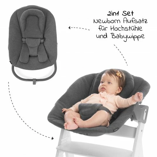 Promo 🎉 Hauck Alpha Plus White Newborn Set - 4-tlg. Hochstuhl + Aufsatz & Wippe Premium Jersey Charcoal + Sitzpolster 💯 4 Promo 🎉 Hauck Alpha Plus White Newborn Set - 4-tlg. Hochstuhl + Aufsatz & Wippe Premium Jersey Charcoal + Sitzpolster 💯 - Image 4