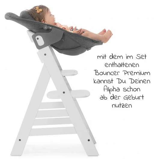 Promo 🎉 Hauck Alpha Plus White Newborn Set - 4-tlg. Hochstuhl + Aufsatz & Wippe Premium Jersey Charcoal + Sitzpolster 💯 5 Promo 🎉 Hauck Alpha Plus White Newborn Set - 4-tlg. Hochstuhl + Aufsatz & Wippe Premium Jersey Charcoal + Sitzpolster 💯 - Image 5