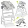 Outlet ⭐ Hauck Alpha Plus White Newborn Set - 4-tlg. Hochstuhl + Aufsatz & Wippe Premium Nordic Grey + Sitzpolster ⌛