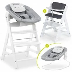 Live & Sleep Sales 13 Promo ✔️ Hauck Alpha Plus White Newborn Set Pastell Bear - 4-tlg. Hochstuhl + Neugeborenenaufsatz + Sitzkissen Grey ⭐