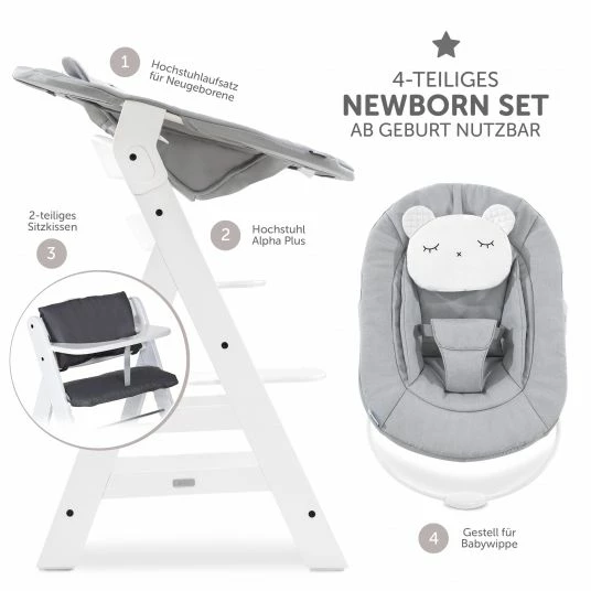 Promo ✔️ Hauck Alpha Plus White Newborn Set Pastell Bear - 4-tlg. Hochstuhl + Neugeborenenaufsatz + Sitzkissen Grey ⭐ 3 Promo ✔️ Hauck Alpha Plus White Newborn Set Pastell Bear - 4-tlg. Hochstuhl + Neugeborenenaufsatz + Sitzkissen Grey ⭐ - Image 3