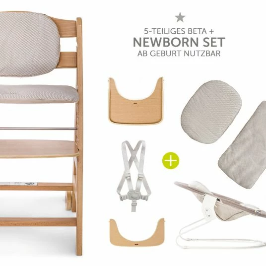 Cheapest ✨ Hauck Beta Plus Natur Newborn Set - 5-piece high chair + newborn insert & bouncer stretch beige + dining board + seat cushion 👏 2 Cheapest ✨ Hauck Beta Plus Natur Newborn Set - 5-piece high chair + newborn insert & bouncer stretch beige + dining board + seat cushion 👏 - Image 2