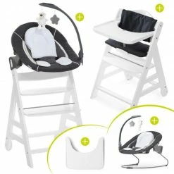 Deals ❤️ Hauck Beta Plus White Newborn Set - 5-tlg. Hochstuhl + Aufsatz & Wippe Deluxe, Essbrett, Sitzkissen - Melange Grey 👏