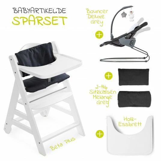 Deals ❤️ Hauck Beta Plus White Newborn Set - 5-tlg. Hochstuhl + Aufsatz & Wippe Deluxe, Essbrett, Sitzkissen - Melange Grey 👏 2 Deals ❤️ Hauck Beta Plus White Newborn Set - 5-tlg. Hochstuhl + Aufsatz & Wippe Deluxe, Essbrett, Sitzkissen - Melange Grey 👏 - Image 2