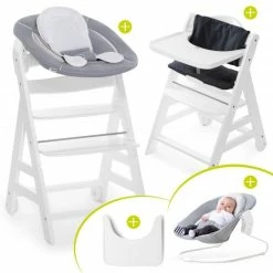 New 🧨 Hauck Beta Plus White Newborn Set - 5-tlg. Hochstuhl + Aufsatz & Wippe, Essbrett, Sitzkissen - Stretch Grey 😀
