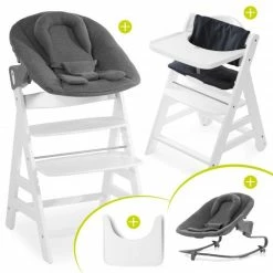 Best deal 🧨 Hauck Beta Plus White Newborn Set - 5-tlg. Hochstuhl + Aufsatz & Wippe Premium, Essbrett, Sitzkissen - Jersey Charcoal 👍
